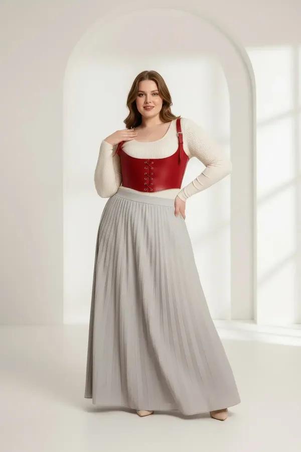 ខ្សែរុំខ្លួន Corset ក្រោមទ្រូងពណ៌ក្រហមជាមួយខ្សែចងខាងមុខ
