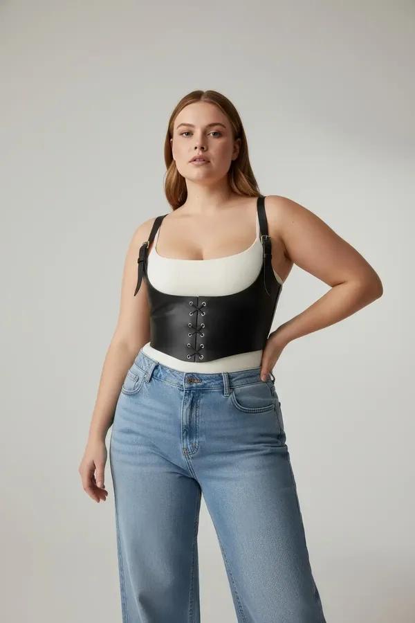 ខ្សែរុំខ្លួន Corset ក្រោមទ្រូងជាមួយខ្សែចងនិងខ្សែក្រវាត់គន្លឹះខាងមុខ