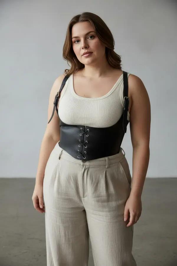 ខ្សែរុំខ្លួន Corset ក្រោមទ្រូងជាមួយខ្សែចងនិងខ្សែក្រវាត់គន្លឹះខាងមុខ