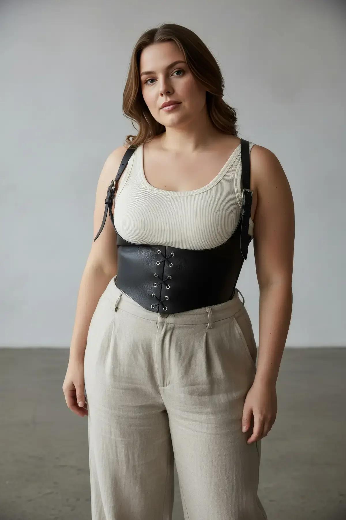 ខ្សែរុំខ្លួន Corset ក្រោមទ្រូងជាមួយខ្សែចងនិងខ្សែក្រវាត់គន្លឹះខាងមុខ