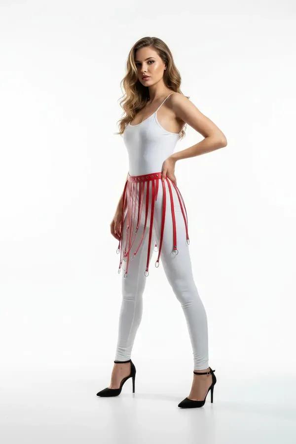 ខ្សែចងចង្កេះស្បែកសិប្បនិម្មិតពណ៌ក្រហមលម្អរំយោលកង O-Ring