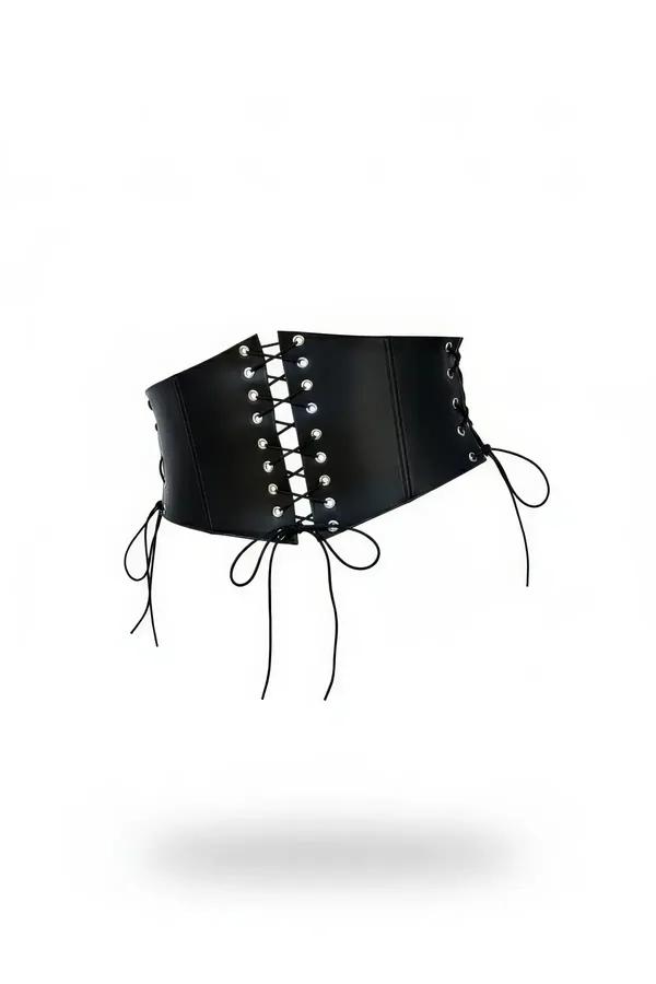 ខ្សែក្រវ៉ាត់ចង្កេះ Corset ម៉ូតស្បែកខ្មៅទាន់សម័យ កែខៃរាងស្លីម