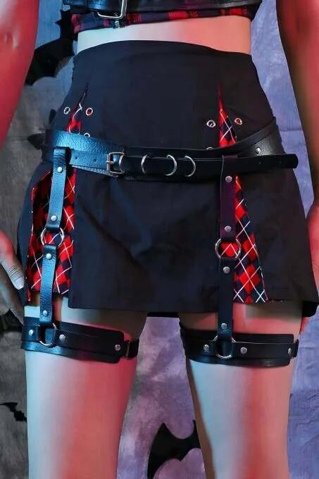 Black Faux Leather Thigh & Waist Garter Harness with D-Ring Buckles Adjustable Straps