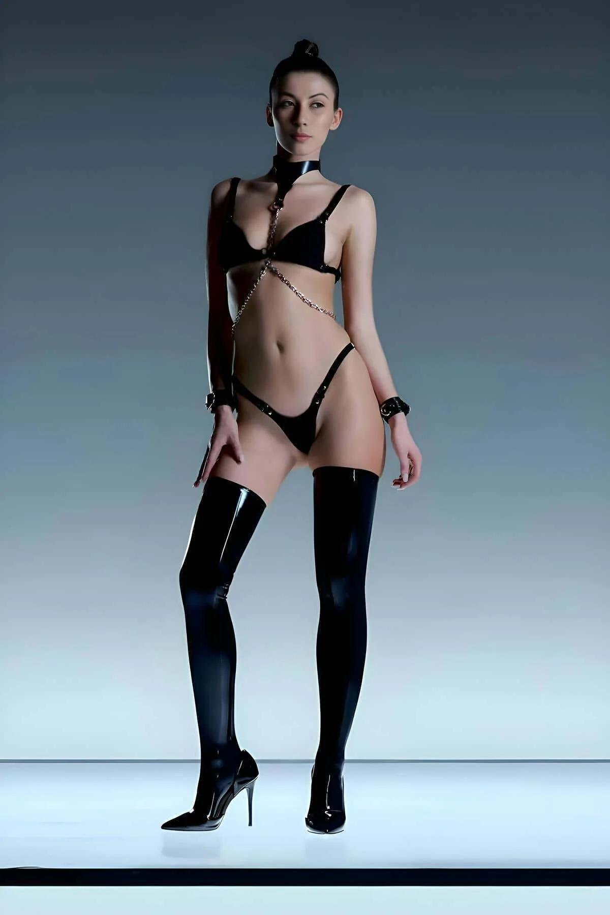 ឈុតអាវក្នុង និងខោ G-string ច្រវ៉ាក់ជាមួយខ្សែរឹតក